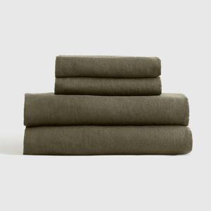 Queen European Linen Sheet Set in Dusty Olive