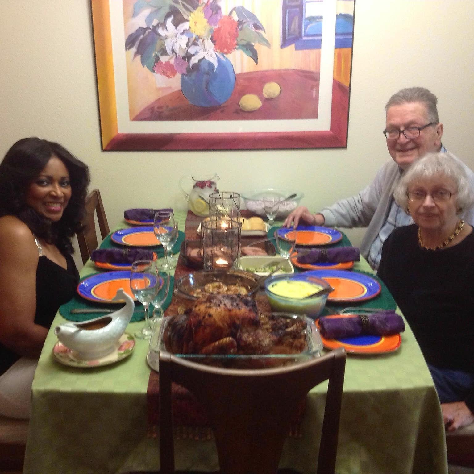 November 28th 2013 - Vancouver WA - Our first Thanksgiving together. Mom and her guy, Tom, sharing roast beast with us at Brad's condo.
