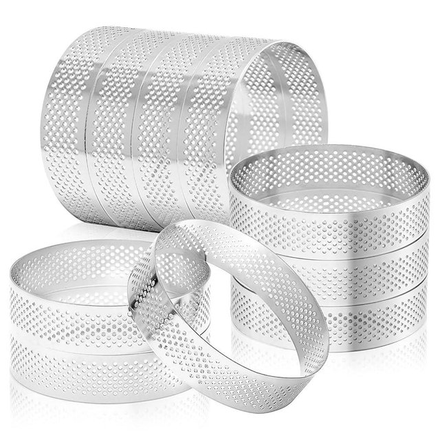 10 Pcs 3.14 Inch 304 Stainless Steel Tart Ring, Heat-Resistant Perforated Cake Mousse Ring, Round Ring Baking Small Fruit Tarte Crust Tools (8cm)