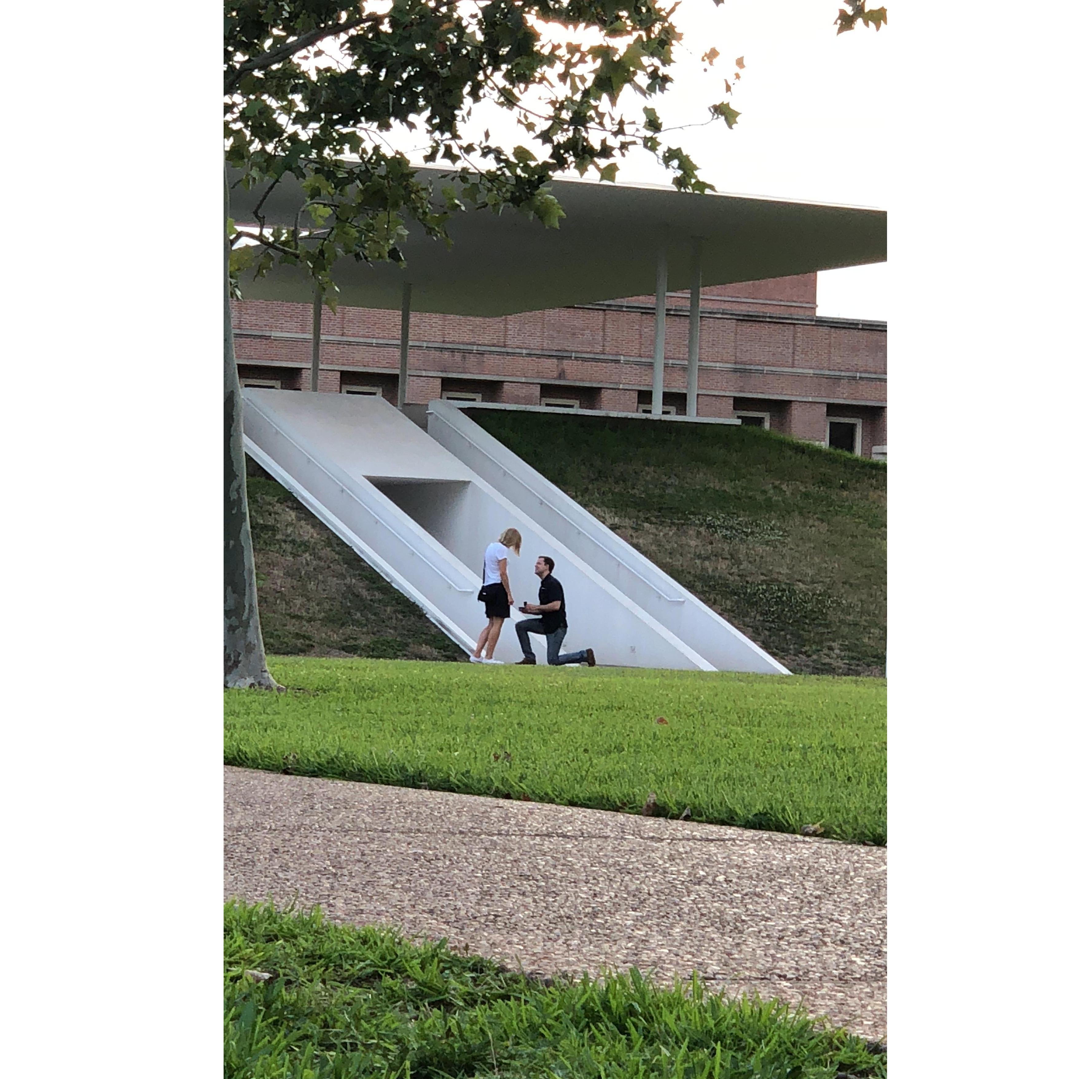 Kendall proposed at the "Skyspace" Installation at Rice campus, where we had walked on one of our first dates