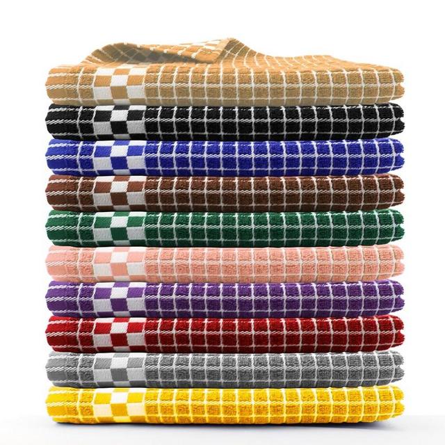 Fecido Classic Dark Kitchen Dish Towels with Hanging Loop - Heavy Duty Absorbent Dish Clothes - European Made 100% Cotton Tea Towels - 10 Pack, Multi Color