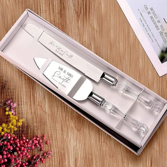 AW BRIDAL Engraved Wedding Cake Knife, Cake Cutting Set 2-Piece Dessert Set for Party Wedding, Anniversary, Celebration//DK001CPP121//