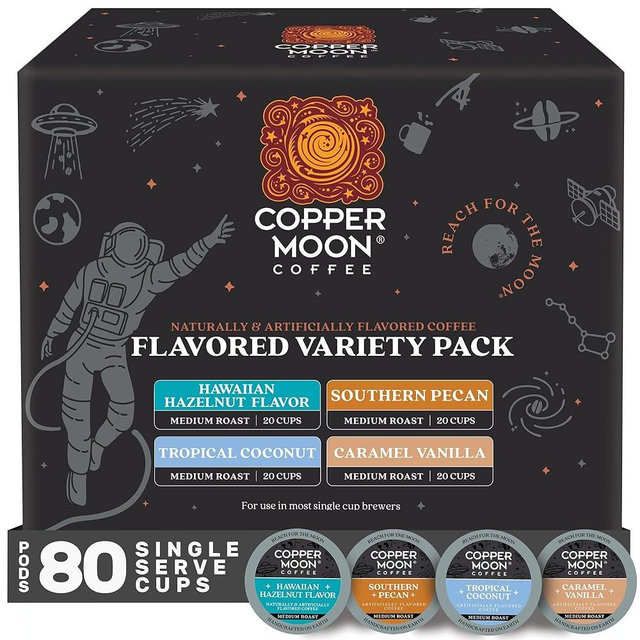Copper Moon Single Serve Coffee Pods For Keurig K-Cup Brewers, Medium Roast, Flavored Variety Pack, 80 Count