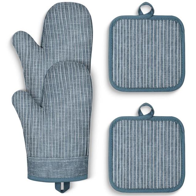 CUSIRA Oven Mitts and Pot Holders, Silicone Oven Gloves, 500 F Heat Resistant Oven Mitts Sets, Non-Slip Silicone Textured Grip, Blue