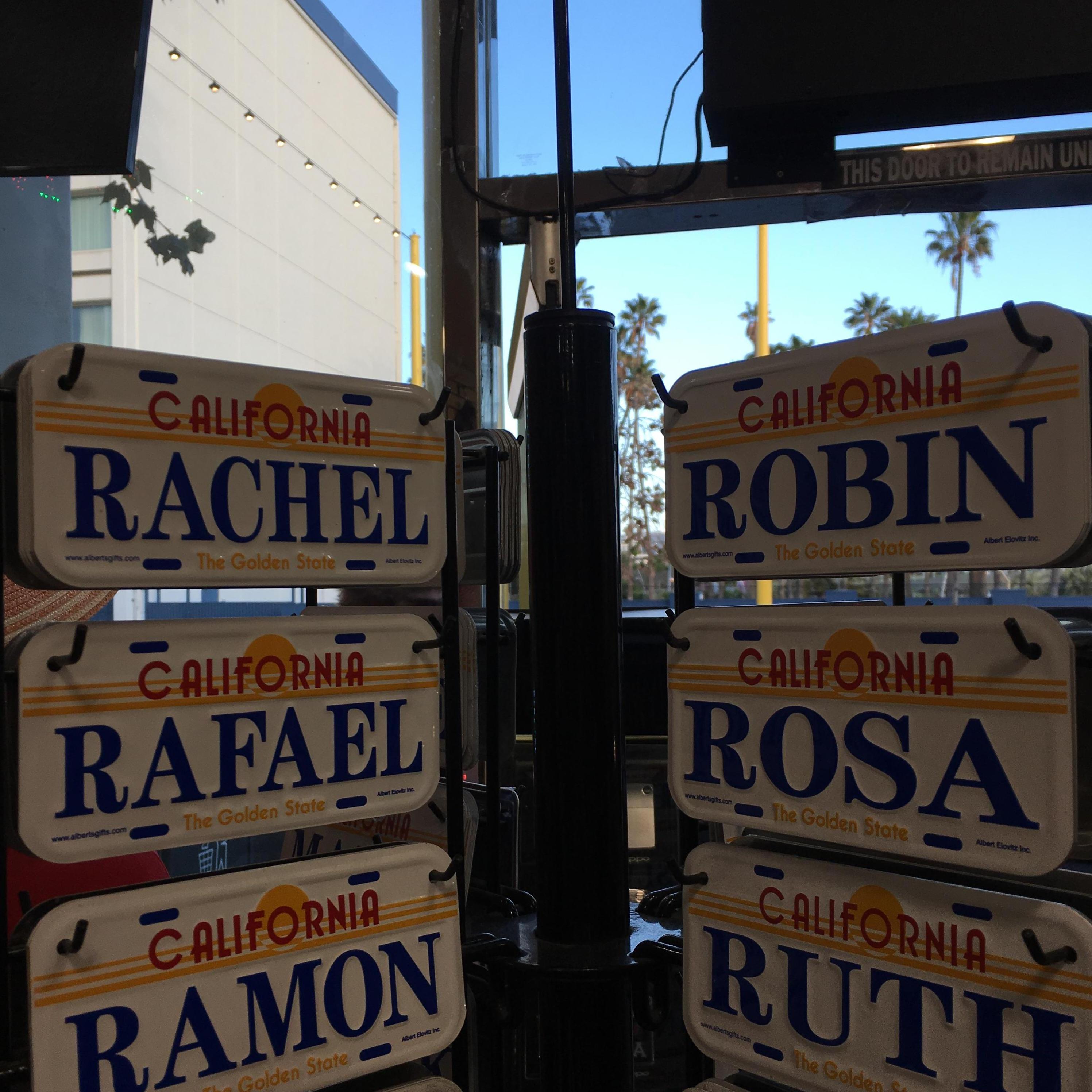 Our names side by side at Santa Monica gift shop. We can never seem to find our names spelled right! shucks!
