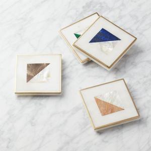 Two Fold Brass and Marble Coasters Set of 4