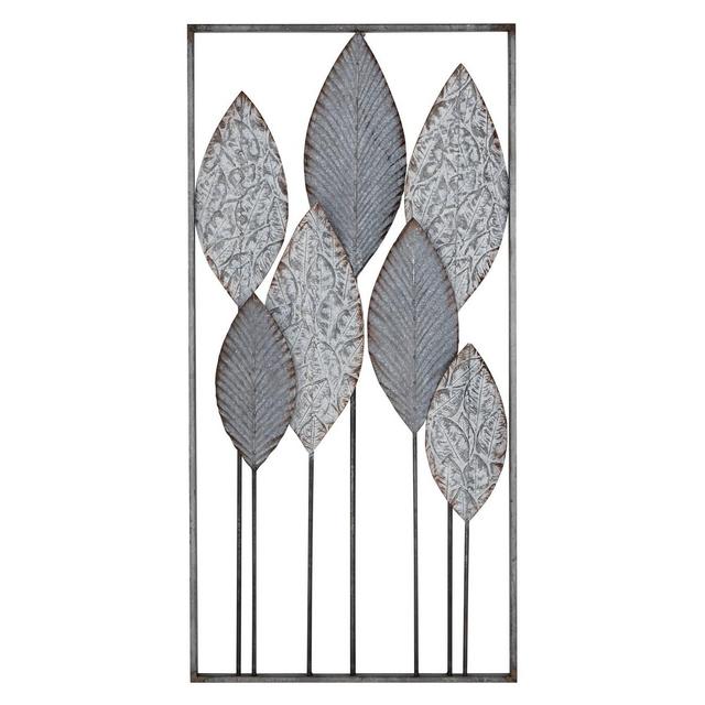 Metal Leaf Tall CutOut Wall Decor with Intricate Laser Cut Designs Gray - Olivia & May