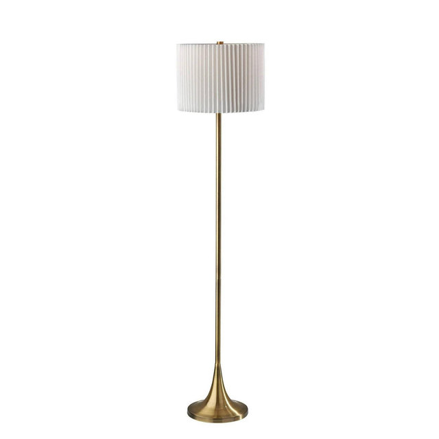 Adesso Eli Floor Lamp Antique Brass: 60" Height, Off-White Linen Shade, 3-Way Rotary Switch