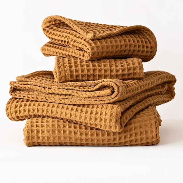 Viva Maison Waffle Towels Set for Bathroom, 100% Turkish Cotton Waffle Towels, Luxury Caramel Bath & Hand Towels Set of 4 (Caramel, 2 Bath & 2 Hand Towel Set)