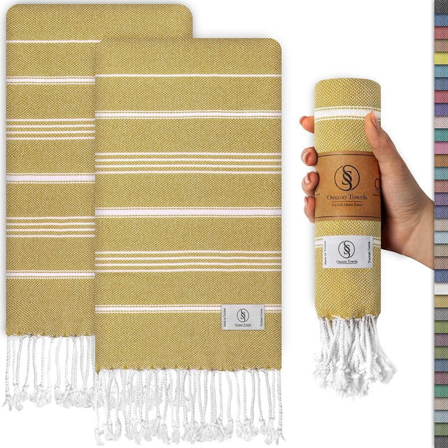 Ossano Decorative Turkish Hand Towels - Thin & Vintage - Set of 2 (30" x 18") - for Bathroom & Powder Room - Multifunctional as - Bath Hand Towels for BathroomDish Towel, Kitchen Cloths - Mustard