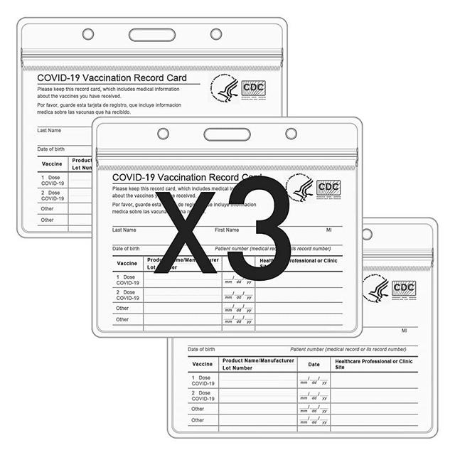 3 Pack CDC Vaccine Card Protector Immunization Badge, Vaccination Card Protector 4'' X 3''Horizontal Badge ID Name Tag, Badge Cards Holder ClearVinyl Plastic Sleeve with Waterproof Type Resealable Zip