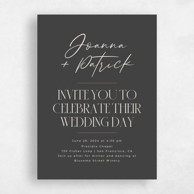 Dark Charcoal, Black Wedding Invitation - Hannegan Portrait