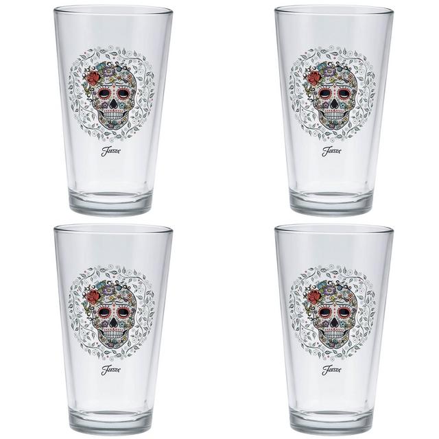 Fiesta Skull and Vine Sugar 16-Ounce Tapered Cooler Glass Set of 4