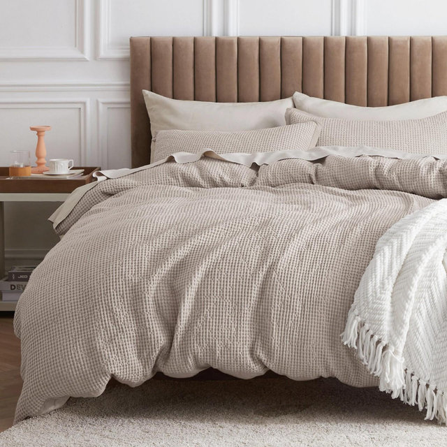 100% Cotton Waffle Weave King Size Duvet Cover Set Linen - Bedsure