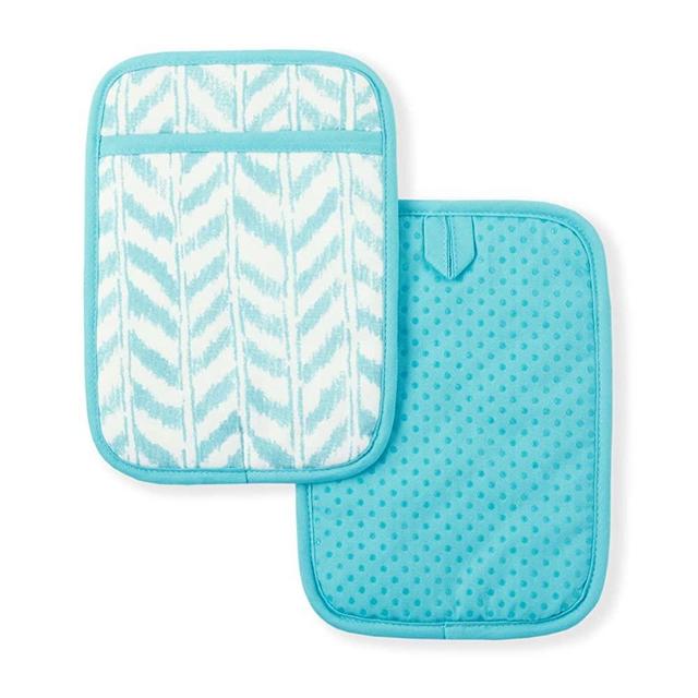 Tommy Bahama Maui Herringbone Pot Mitt Set, Aqua 2 Count