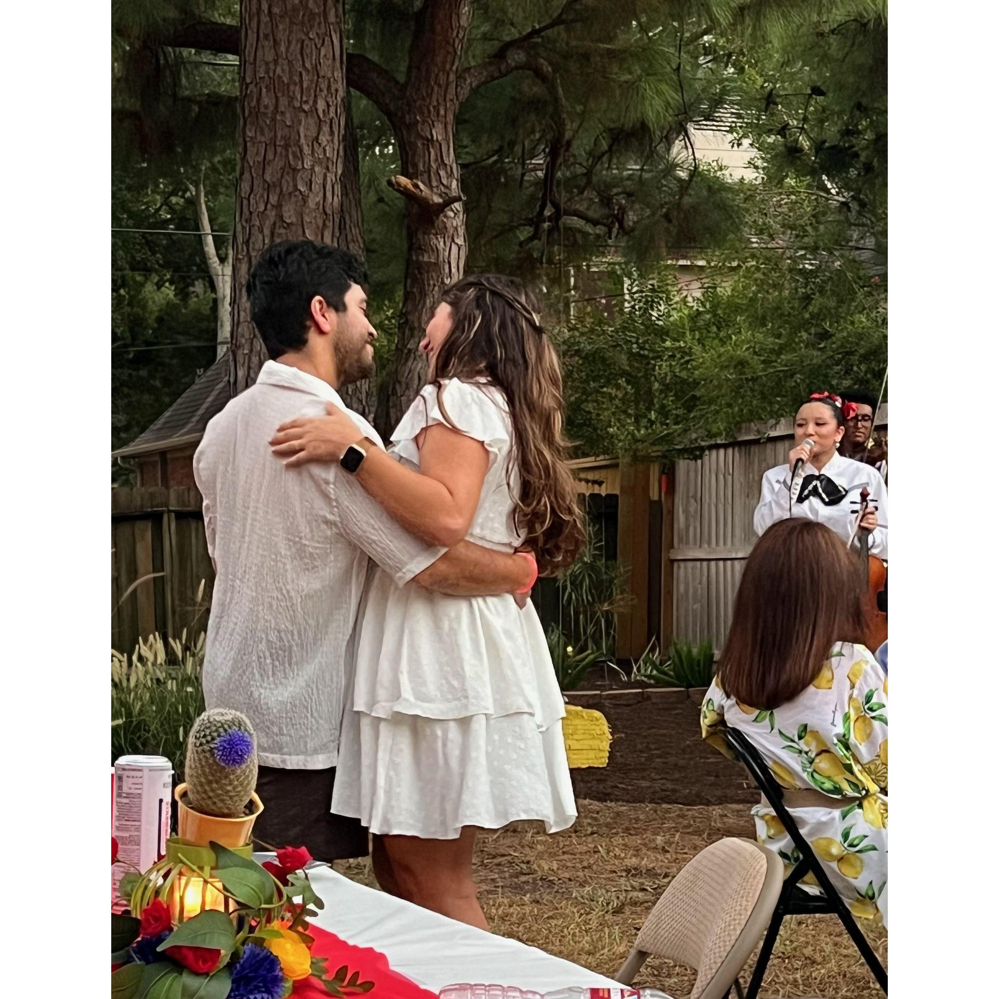 Us dancing at our engagement party!