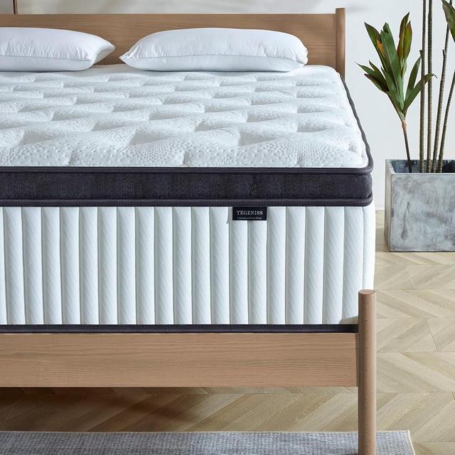 Tegeniss King Size Mattress, 12 Inch Innerspring Hybrid Mattress in a Box with Gel Memory Foam, Individually Wrapped Encased Coil Pocket Spring Mattresses, Pressure Relief, Medium Firm, 76"*80"*12"
