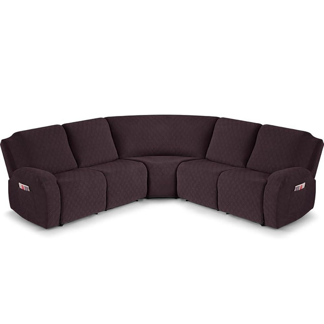 VANSOFY Extra Large Reclining Sectional Couch Covers, Washable 5-Piece Sofa Covers for L Shape Sectional Sofa Corner Seater, Thick, Soft Sofa Slipcovers (5 Seat Recliner Cover, Chocolate)