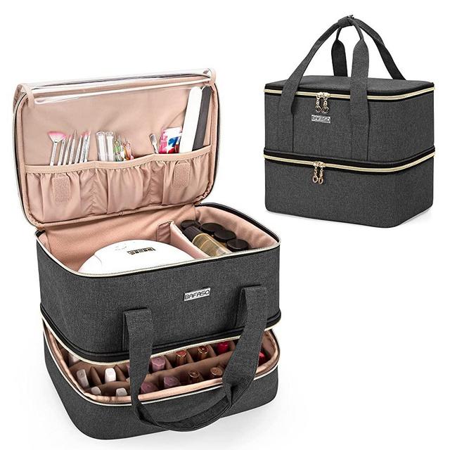 BAFASO Nail Polish Organizer Holds 40 Bottles (15ml - 0.5 fl.oz) and a Nail Lamp , Nail Polish Carrying Case with Manicure Tools Storage Sections (Bag Only), Black