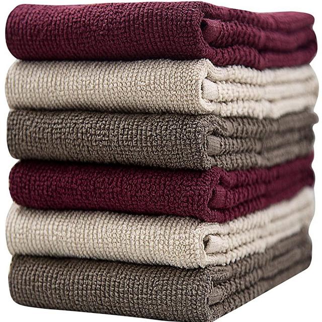 Pleasant Home Kitchen Towels (16.5”x 26”, 6 Pack) – Large Cotton Kitchen Hand Towels – Textured Solid Dyed – 369 GSM Highly Absorbent Tea Towels Set – Brown