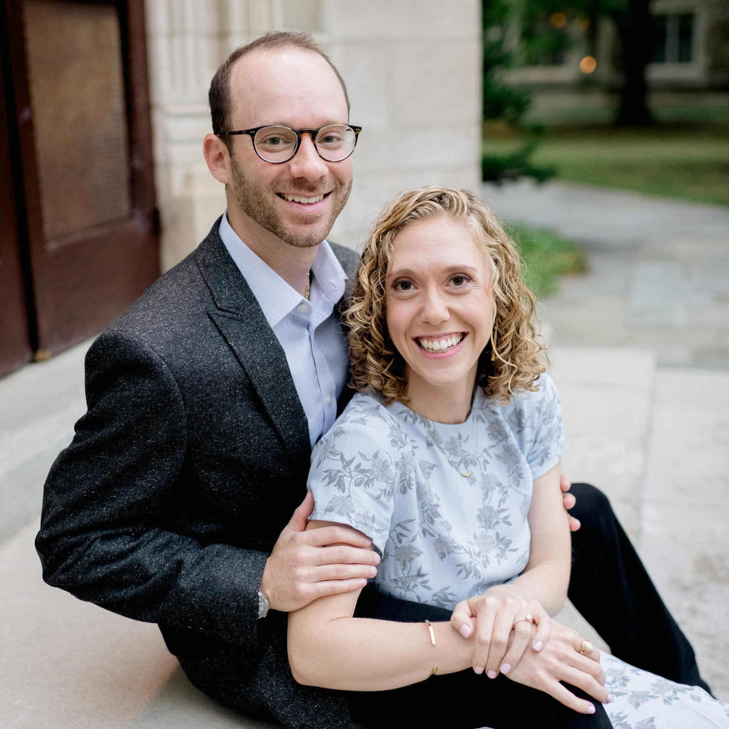 Engagement photos at the Law Quad at the University of Michigan