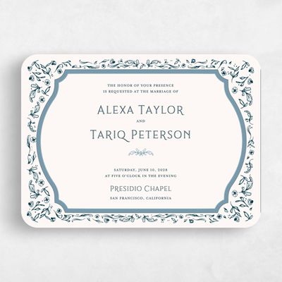 Blue Rounded Wedding Invitation - Delphi Landscape