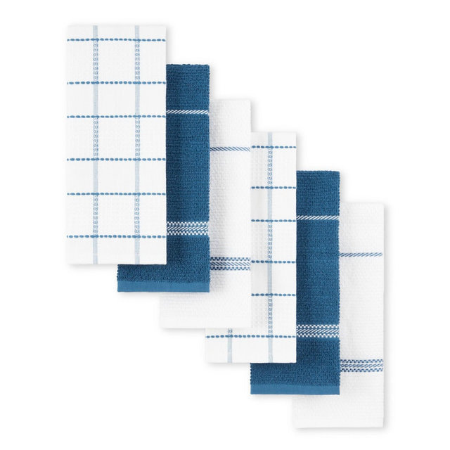 MARTHA STEWART Modern Waffle Kitchen Towel Set 6-Pack, Navy Blue, 16"x28"
