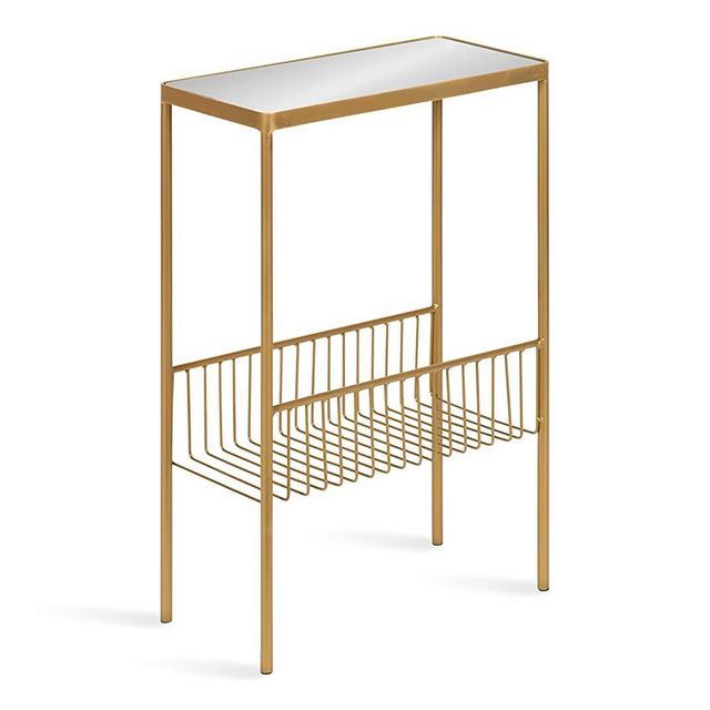 Kate and Laurel Trubey Modern Storage Side Table, 15.75 x 8 x 24.6, Gold, Contemporary End Table with Mirrored Top