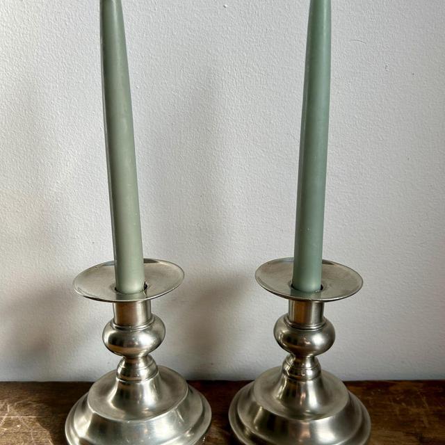 Vintage Pair of 95% Pewter Candlesticks | Grand Millennial Cottagecore Colonial Silver Candleholders