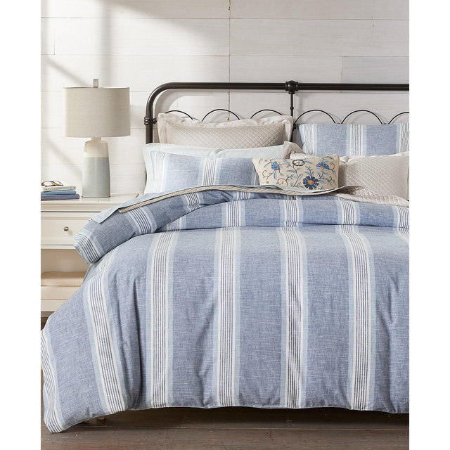 Charter Club Clifton Cotton/Linen Stripe 3-Pc. Comforter Set, Full/Queen, Exclusively at Macy's