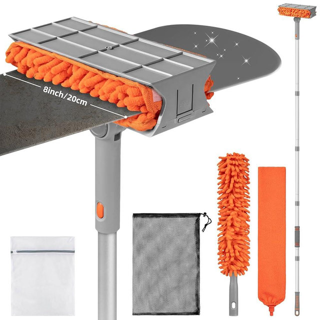 Ceiling Fan Cleaner Duster with 6 Ft/77'' Extension Pole Multi-Functional Chenille Duster Cleaner Kit for Cleaning Fan Blade, Baseboard, Blind, Cobweb, High Ceiling Walls - Reusable & Machine Washable