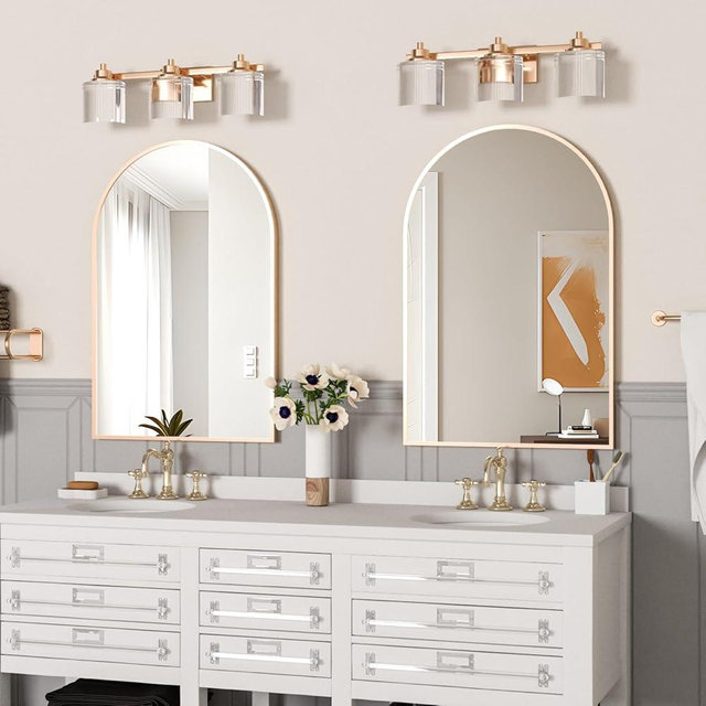NEUWEABY Wall Mounted Mirror, Arched Wall Mirror for Bathroom, 2 Pieces 24"x36" Arch Bathroom Mirror with Metal Frame, Gold Vanity Mirror Decor for Mantle, Bedroom, Entryway, Living Room