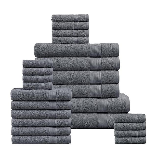 24 Piece Towels for Bathroom - 100% Cotton, Oversized Bath Towels, Quick Dry Spa Towels, 2 Extra Large Bath Sheet, 4 Bath Towel, 6 Hand Towel, 8 Wash Cloths,4 Fingertip Towels - Cool Grey