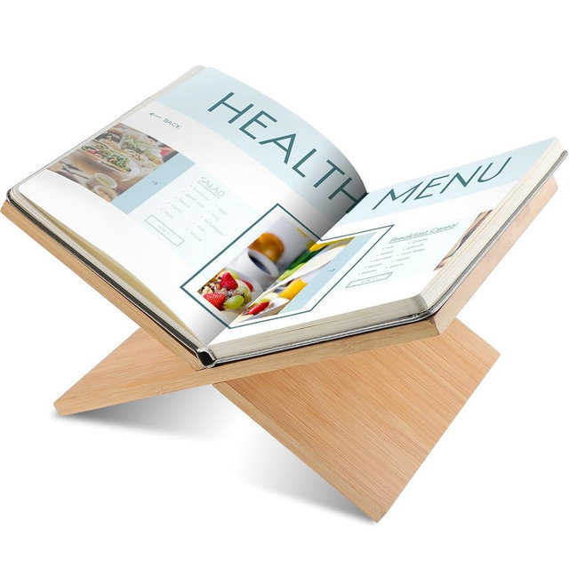 Geetery Book Stand Book Holder for Display Reading Textbook Holder Open Display Stand for Open and Closed, Cookbook, Magazines, Textbooks, Recipe(Wood Color)