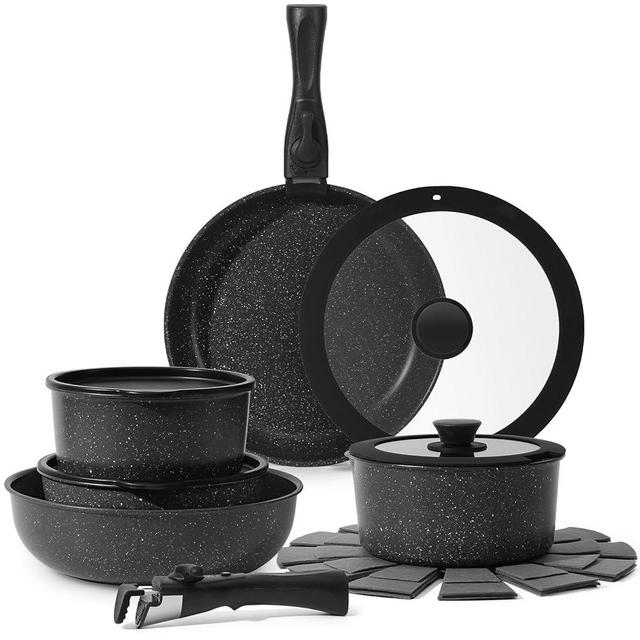 SODAY 15 Pcs Pots and Pans Set Non Stick, Kitchen Cookware Sets with Detachable Handle, Non Stick Induction Cookware Cooking Set Removable Handle,Oven Safe, PFAS and PFOA Free, Black