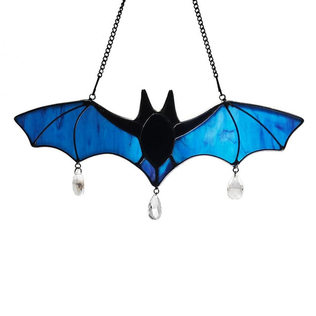 WeDcpcin Bat Stained Glass Window Hanging Suncatcher (Blue) Bat Decoration Holiday Decorations