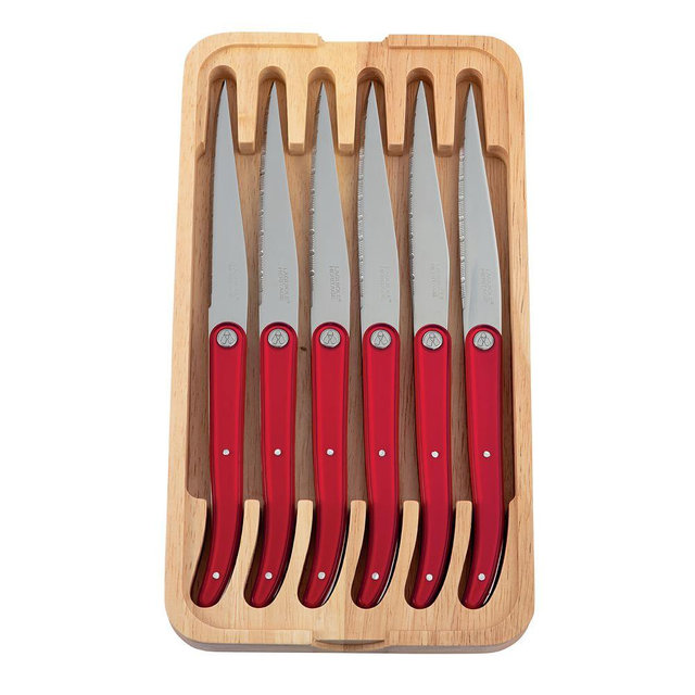 Tarrerias-Bonjean, Laguiole Sens 6 piece Steak Knife Set , Red handle