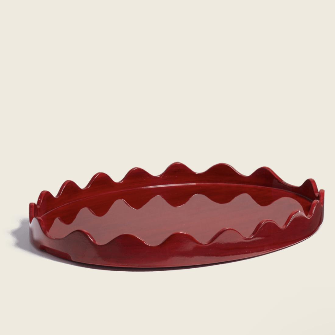 Hand-Carved Mango Wood Talasa Tray - Red (22"x17")