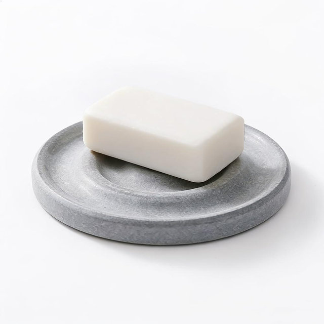 YIUMAF Round Diatomite Stone Soap Dish & Tray - Water Absorbing Soap Holder for Bathroom Kitchen Sink, Quick Dry Sponge Holder, Bar Soap Organizer, Non-Slip Drying Tray & Coasterr(Light Gray)