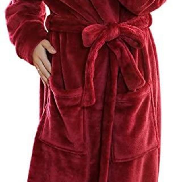 Women'S Fleece Robe With Hood,Long Bathrobe Plush Hooded Bathrobes Warm Lounge