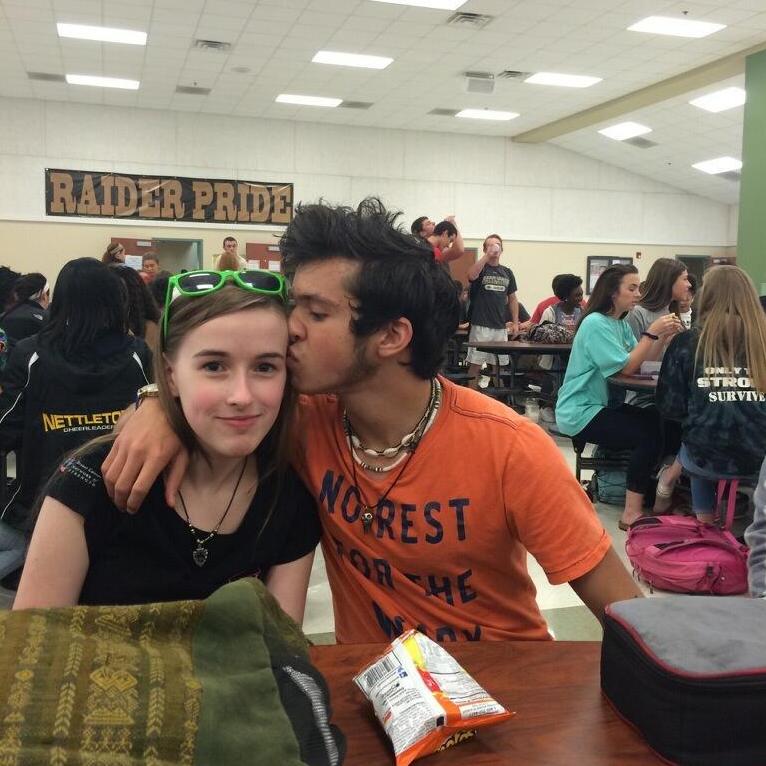 This is our first photo together. It was taken by a friend during lunch at Nettleton High School. - May 19, 2015