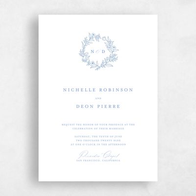 Dusty Blue Wedding Invitation - Seraphine Classic Letterpress