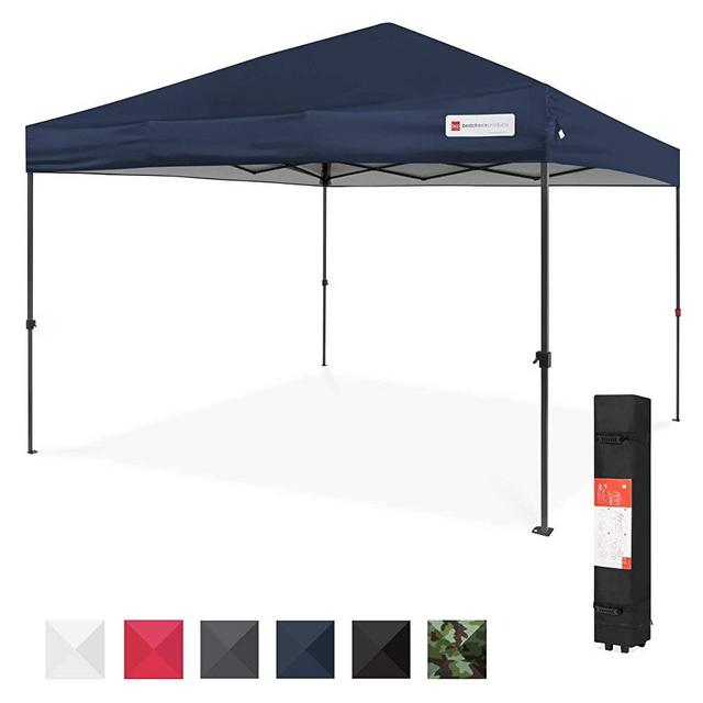 Best Choice Products 10x10ft 1-Person Setup Pop Up Canopy Tent Instant Portable Shelter w/ 1-Button Push, Straight Legs, Wheeled Carry Case, Stakes - Blue