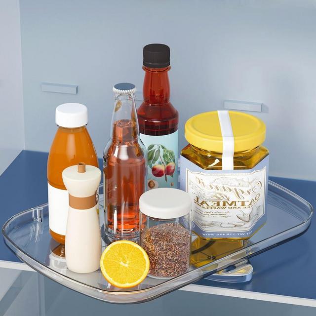 HIYOHIYO Clear Lazy Susan Organizer for Refrigerator Rectangular Fridge Turntable Organizers and Storage Pull Out & 360°Rotating for Cabinet, Pantry, Kitchen, Table, Bathroom (1-Pack 13.7"x10.2")