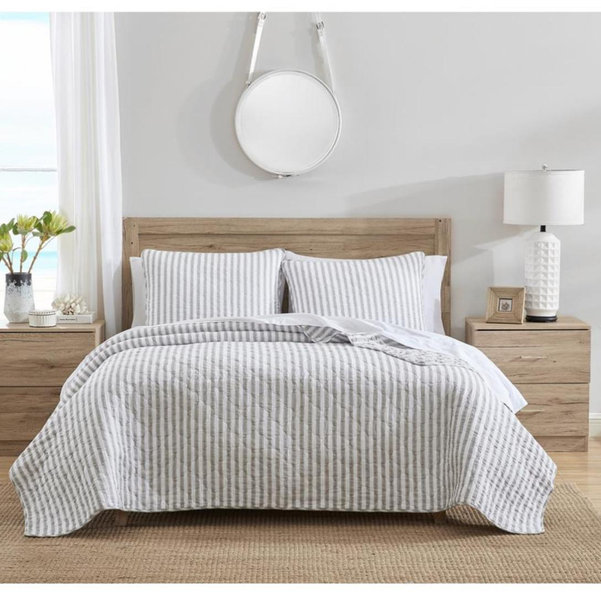 Stone Cottage Willow Way Ticking Stripe Cotton Grey Quilt Set