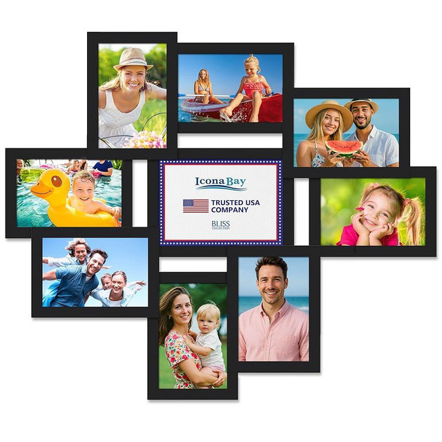 Icona Bay - Collage Picture Frames - Ink Black, One 5x7 Surrounded by Eight 4x6, 9 Openings Total - Self-Assembly Modern Style Engineered Wood Frame - Wall Mount Only - Bliss Collection