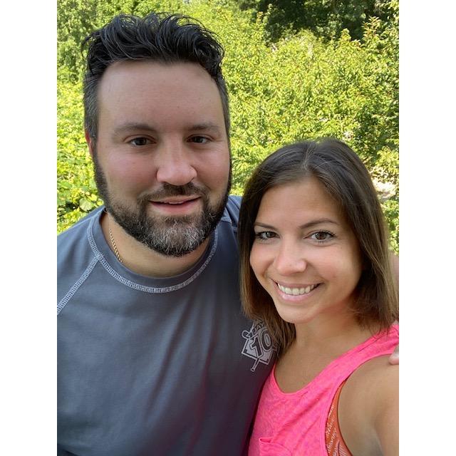 Our first getaway to Glastonbury, here we're on the balcony of our bed & breakfast, summer 2020.