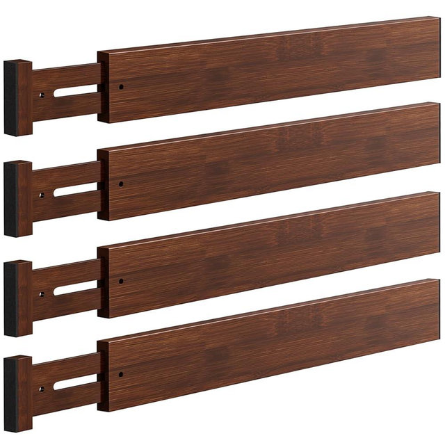 DUCOO 4 PCS Drawer Divider, 17"-22" Adjustable Bamboo Drawer Dividers Organizers, 2.3" High Expandable Separators for Kitchen, Clothes, Dressers, Home, Office, Mocha