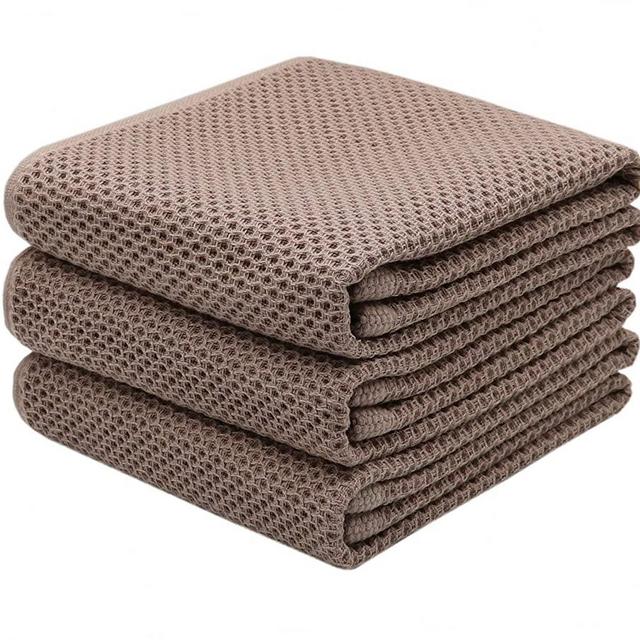 Mia'sDream Cotton Dish Towels for Kitchen, Kitchen Towels, Hand Face Head Towel Waffle Weave, Soft and Absorbent Bath Guest Gym Towel Washcloths, 13inch x 28inch 3 Pack(Brown)