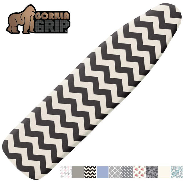 GORILLA GRIP Reflective Silicone Ironing Board Cover 15x54, Velcro Straps, Large and Standard Board, Resists Scorching and Staining, Elastic Edge Thick Padding No Fasteners Needed, Chevron Black Linen